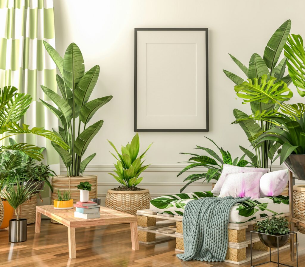 3D illustration Mockup photo frame in living room rendering